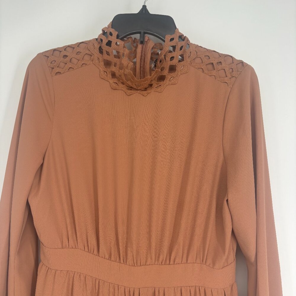 Urban Modesty Women's Lace Empire Waist Tiered Maxi Dress Brown Size Medium NWT - Picture 3 of 8
